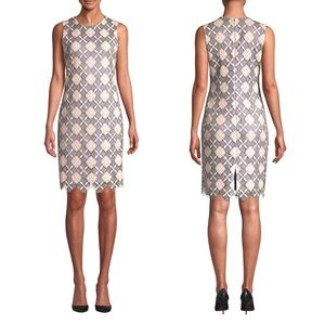 Calvin Klein Gray/Tan Sleeveless Lace Sheath Dress